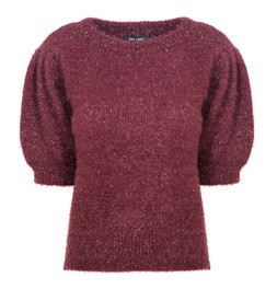 Dark Burgundy Fluffy Sparkle Knit Short Sleeve Jumper, £29.99 (924262967)