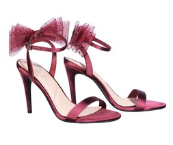Dark Burgundy Satin Embellished Mesh Bow Sandals, £39.99 (935754367)