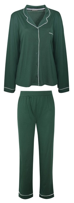 Green Contrast Trim Revere Collar Pyjama Set, £27.99, Top (934347938) & Green Contrast Trim Revere Collar Pyjama Set, £27.99, Bottoms (934347938)
