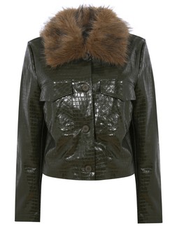 Green Faux Leather Crocodile Embossed Long Sleeve Jacket, £54.99 (929677934)
