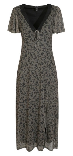 Green Pattern Print Mesh Slit Hem Midi Dress, £31.99 (936587539)