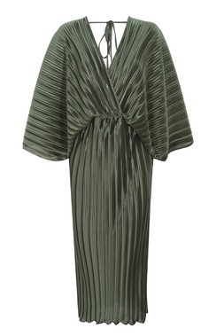 Khaki Satin Plisse Batwing Sleeve Midi Dress, £37.99 (935458334)