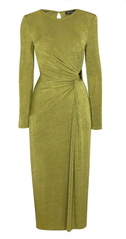 Light Khaki Side Knot Ruched Long Sleeve Midi Dress, £33.99 (941287633)