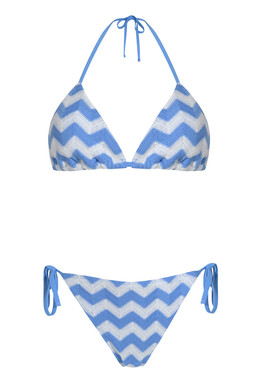 New Look Blue Zigzag Crochet Halterneck Bikini Top £16.99 Blue Zigzag Crochet Tie Side Bikini Bottoms £10.99