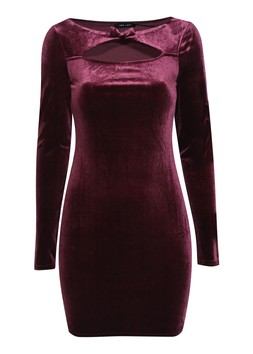 New Look Burgundy Bow Cutout Stretch Velvet Long Sleeve Mini Dress £25.99, €33.99