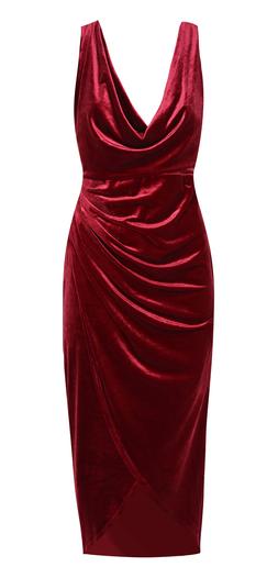 New Look Burgundy Draped Velvet Cowl Neck Midi Dress £37.99, €49.99