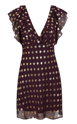 New Look Burgundy Foil Polka Dot Ruffled Chiffon Mini Dress £35.99, €46.99