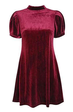 New Look Burgundy High Neck Short Sleeve Velvet Mini Dress £27.99, €39.99