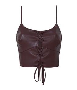 New Look Burgundy Lace Up Faux Leather Crop Top £23.99, €29.99