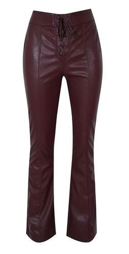 New Look Burgundy Lace Up Flared Faux Leather Trousers £32.99, €44.99