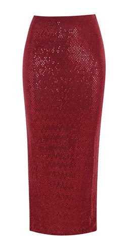 New Look Burgundy Sequinned Stretch Jersey Midi Skirt £24.99, €33.99