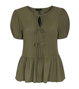 New Look Khaki Green Crinkle Texture Tie Front Smock Top £19.99 €25.99