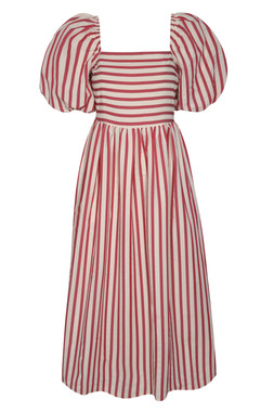 New Look Red Striped Woven Puff Sleeve Milkmaid Midi Dress £35.99 €46.99