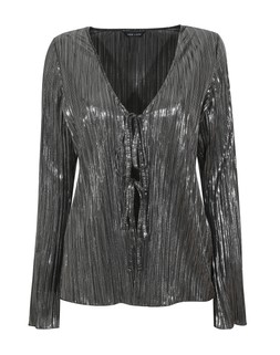 New Look Silver Metallic Plisse Tie Front Top £29.99, €39.99