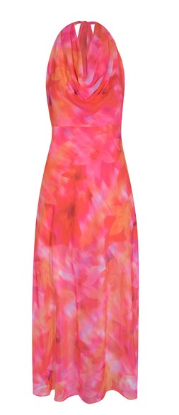 Orange Hibiscus Print Chiffon Halterneck Midi Dress, New Look, £42.99 (929996980)