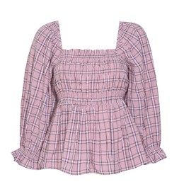 Pink Shirred Checked Frilly Trim Top, £25.99 (928754779)