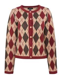 Red Argyle Long Sleeve Knit Cardigan, £34.99 (933428869)