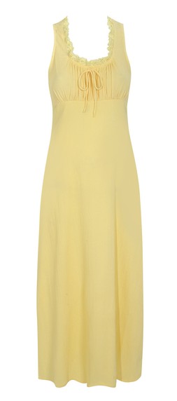 Yellow Crinkled Texture Lace Trim Milkmaid Midi Dress, £25.99 (930754888)