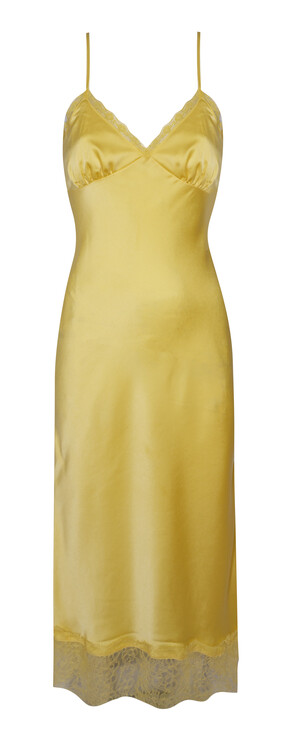 Light Yellow Satin Lace Hem Strappy Midi Dress, £35.99 from New Look