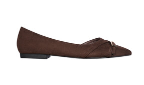 Dark Brown Faux Suede D'Orsay Buckle Pointed Toe Flats, £25.99 from New Look