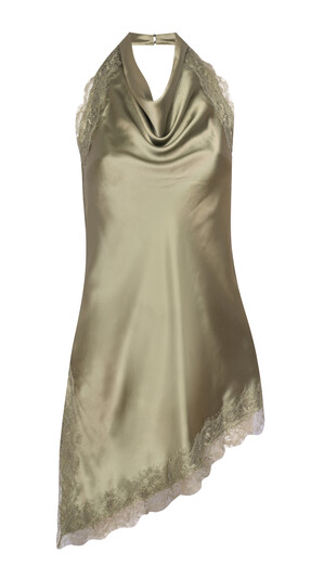 Dark Khaki Satin Lace Trim Asymmetric Hem Cowl Neck Top £27.99 from New Look
