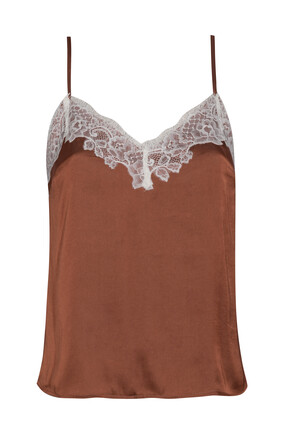 Dark Brown Satin Lace Trim V-Neck Cami Top, £23.99 from New Look