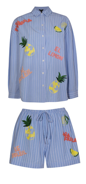 Blue Pina Fresca Stripe Embroidered Shirt £35.99 & Blue Pina Fresca Striped Embroidered Shorts £25.99 from New Look