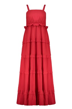 Red Honey Ruffle Midaxi Dress