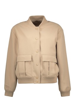 Nude Cropped Formal Popper Jacket