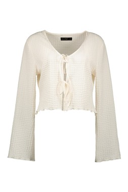 Cream Textured Tie Front Co Ord