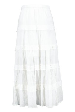 Ivory Honey Ruffle Midi Skirt