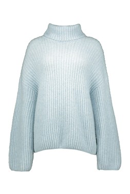 Blue Rib Roll Neck Jumper