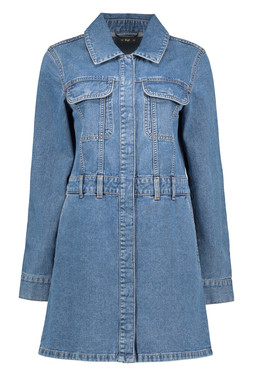 Blue Long Sleeve Denim Midi Dress