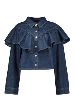Navy Ruffle Denim Shirt