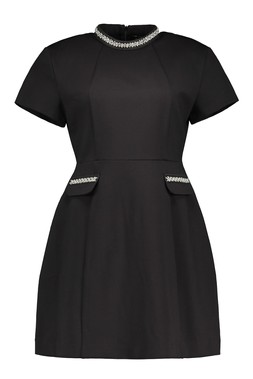 Black Ponte Embellished Trim Mini Dress