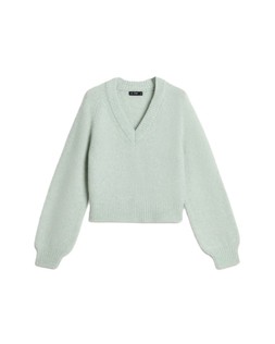 Green Hairy V Neck Jumper