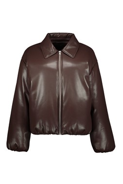Brown PU Bubble Hem Jacket