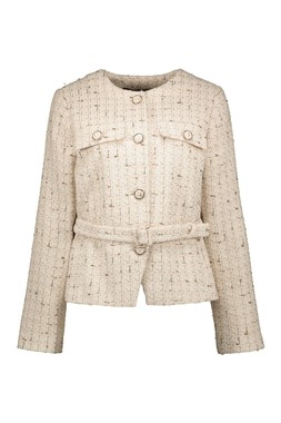 Cream Boucle Belted Co Ord Jacket