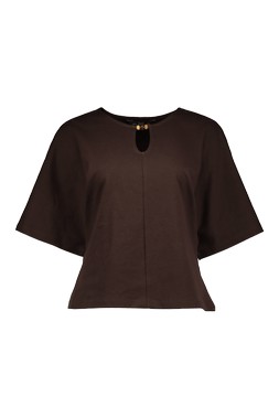 Brown Cape Keyhole Button Top