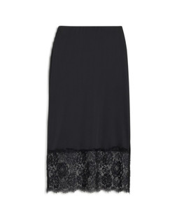 Black Satin Lace Midi Skirt