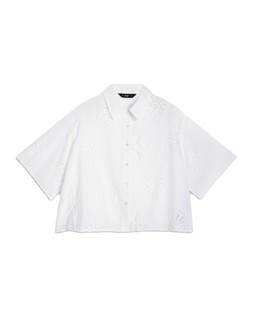 White Shell Embroidered Tie Hem Shirt