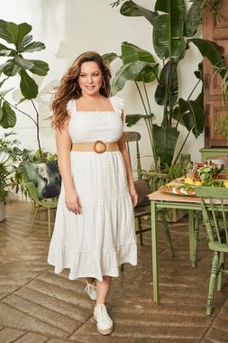 Kelly Brook in White Bardot Broderie Midi Dress