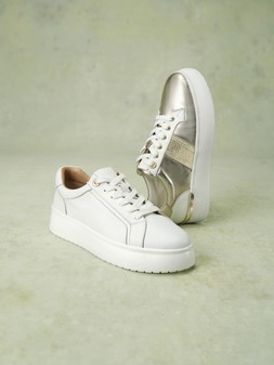 Dune London SS25 Stills Emeelia 99 GBP white, gold leather www.dunelondon.com