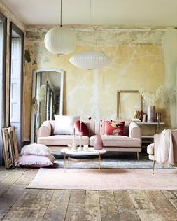 DFS Enchanted four-seater sofa and accent chair in sensual velvet in blush