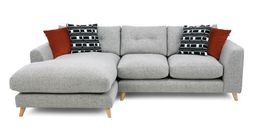 Grand Designs Farnham left hand facing grand chaise sofa in light grey weave, available exclusively at DFS