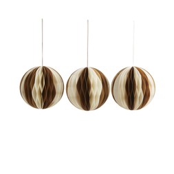 30981599 3 White and Gold Folding Hanging Paper Balls £12
