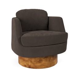 Tova Swivel Chair Velvet Bitter Chocolate Dark Burl Wood Effect £269