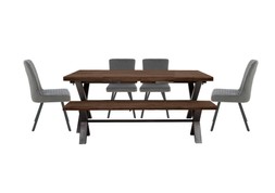 Furniture Village - Mars Large Dining Table, 4 Velvet Chairs and Large Dining Bench, &pound;1595