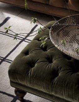 Furniture Village At The Helm Shackleton Fabric Square Footstool with Turned Feet 