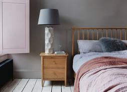 Furniture Village - ercol Teramo King Size Bed Frame, &pound;1005, ercol Teramo Bedside Cabinet, &pound;319, Raine Table Lamp, &pound;149